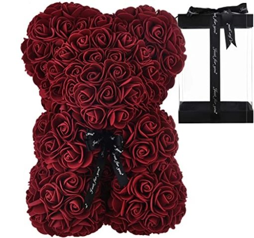 ROSE BEAR - VÍNOVÝ MEDVÍDEK Z RŮŽÍ 25 CM V DÁRKOVÉM BALENÍ